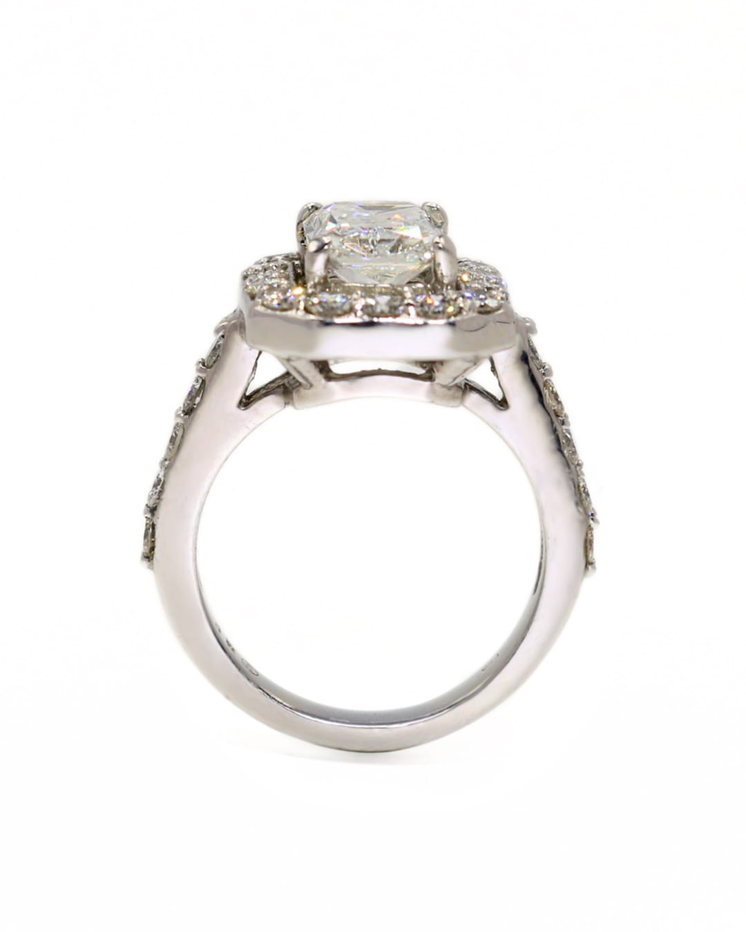 Capri Engagement Ring Lab 2.66ct radiant and 1.50ct natural diamonds halo ring in platinum