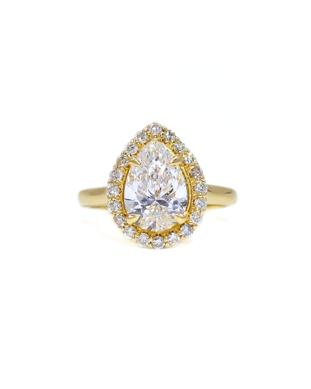Capri Engagement Ring Lab and natural diamond Pear halo solitaire ring 14ky