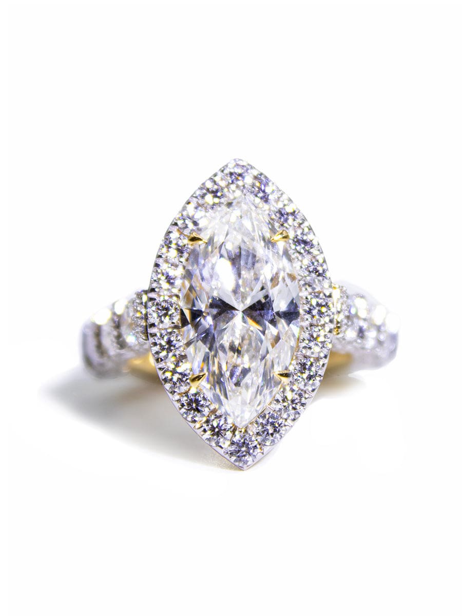 Capri Engagement Ring Marquise Lab diamond euro shank ring in 14k yellow