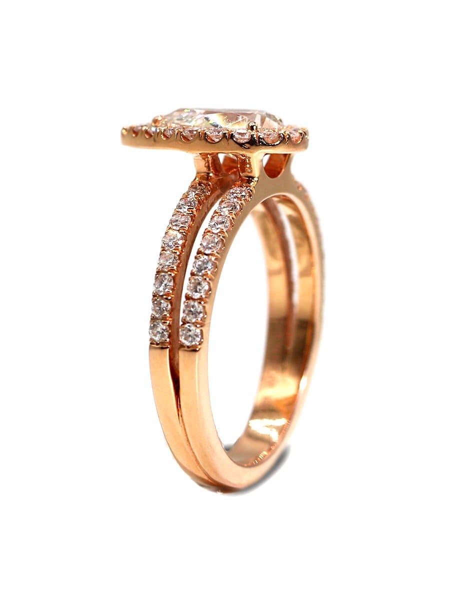 Capri Engagement Ring Pear shaped diamond halo double band rose gold ring 18K