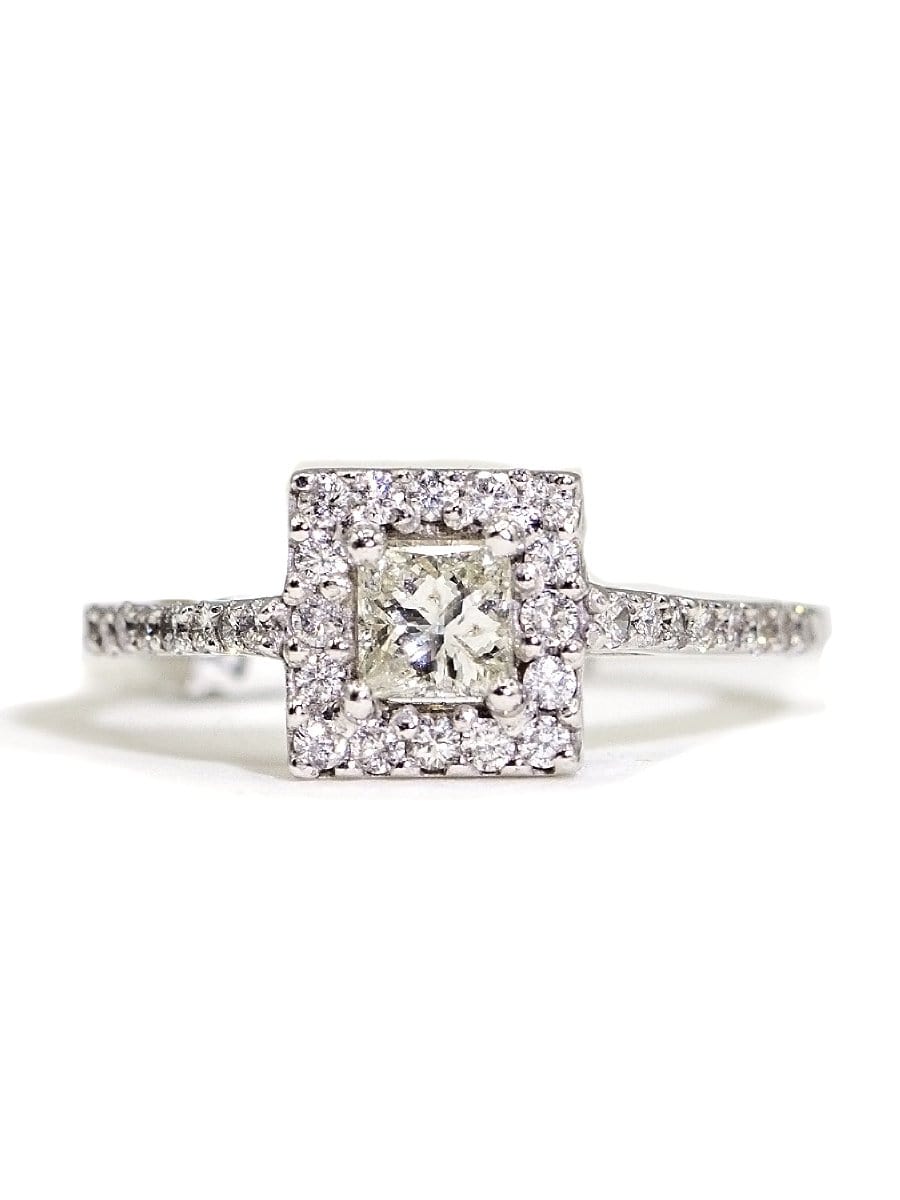 Capri Engagement Ring Princess cut square halo diamond engagement ring 14K