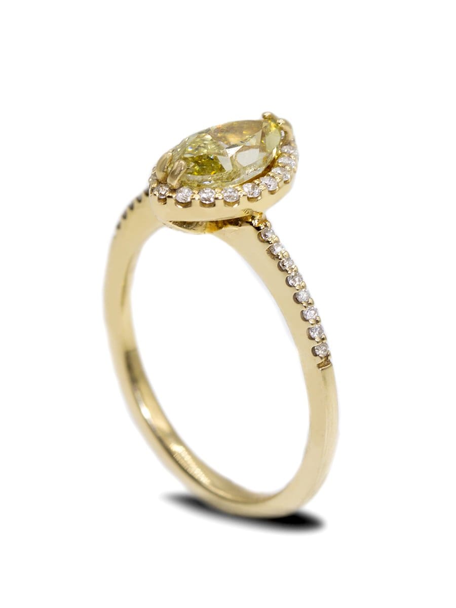 Capri Engagement Ring Yellow Diamond Marquise Halo engagement ring 14K