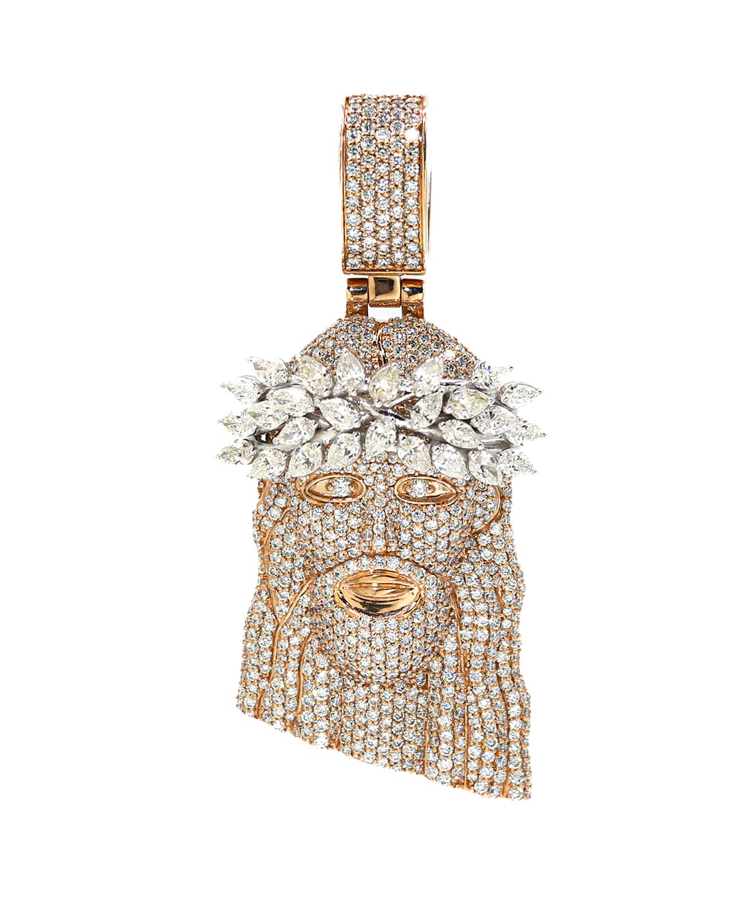 Capri Jewelers Arizona Pendant 4.86ctw all diamond jesus face with crown rose gold 10K