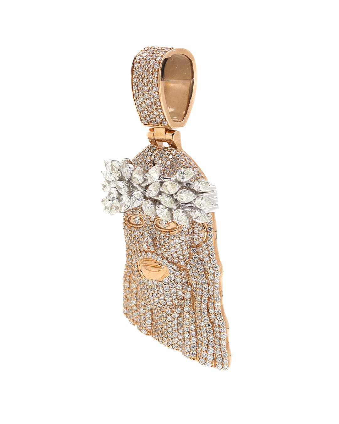 Capri Jewelers Arizona Pendant 4.86ctw all diamond jesus face with crown rose gold 10K