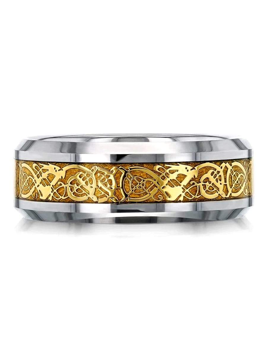 Capri Mens Band Gold color dragon inlay comfort fit tungsten carbide band