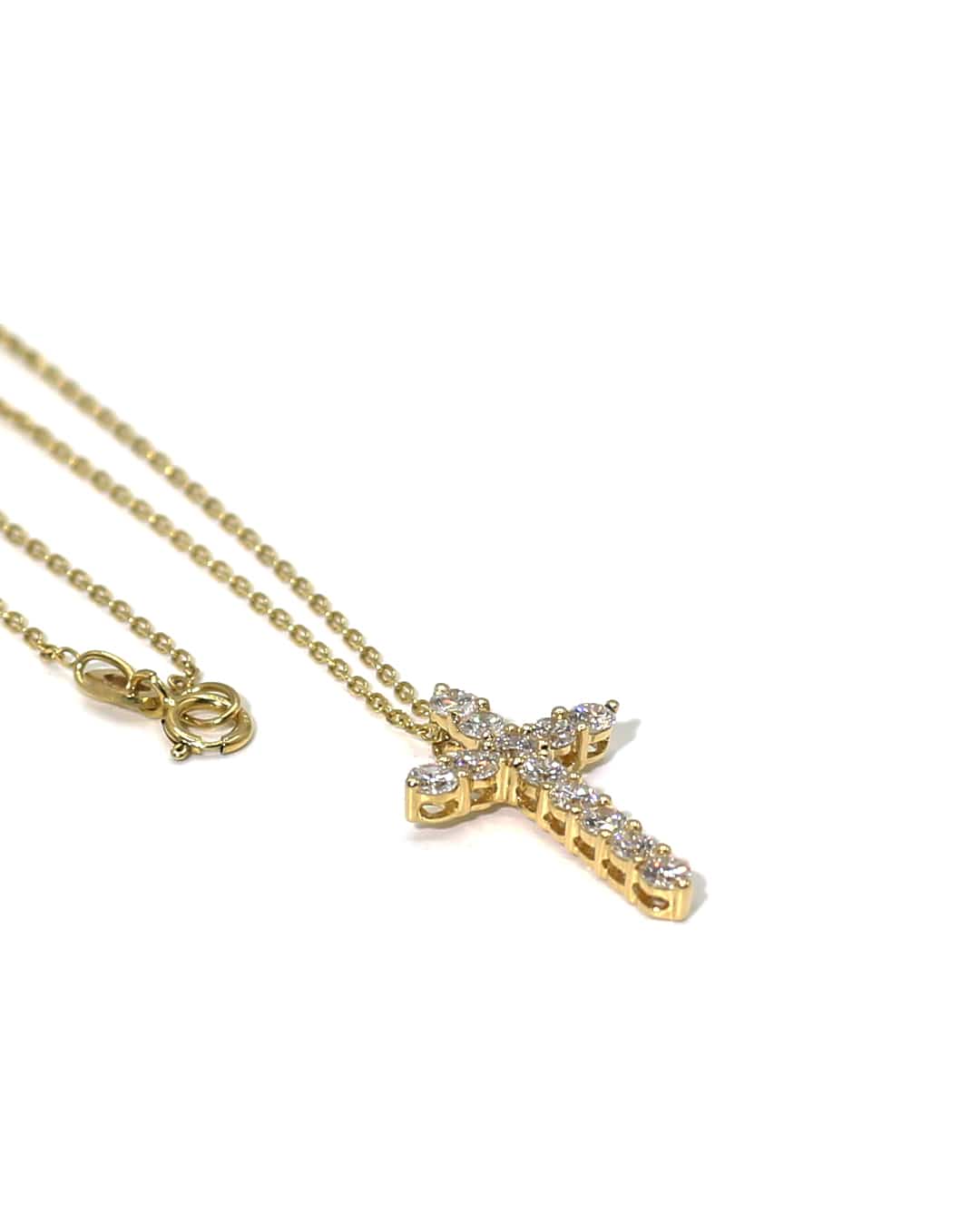 Capri Pendant 0.60ctw diamond yellow gold cross pendant with chain 18k