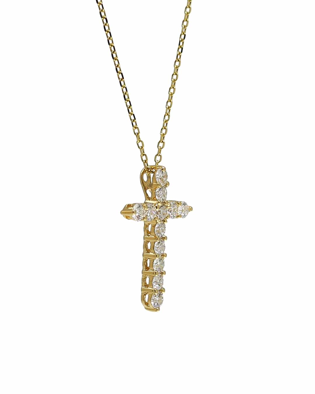 Capri Pendant 0.60ctw diamond yellow gold cross pendant with chain 18k