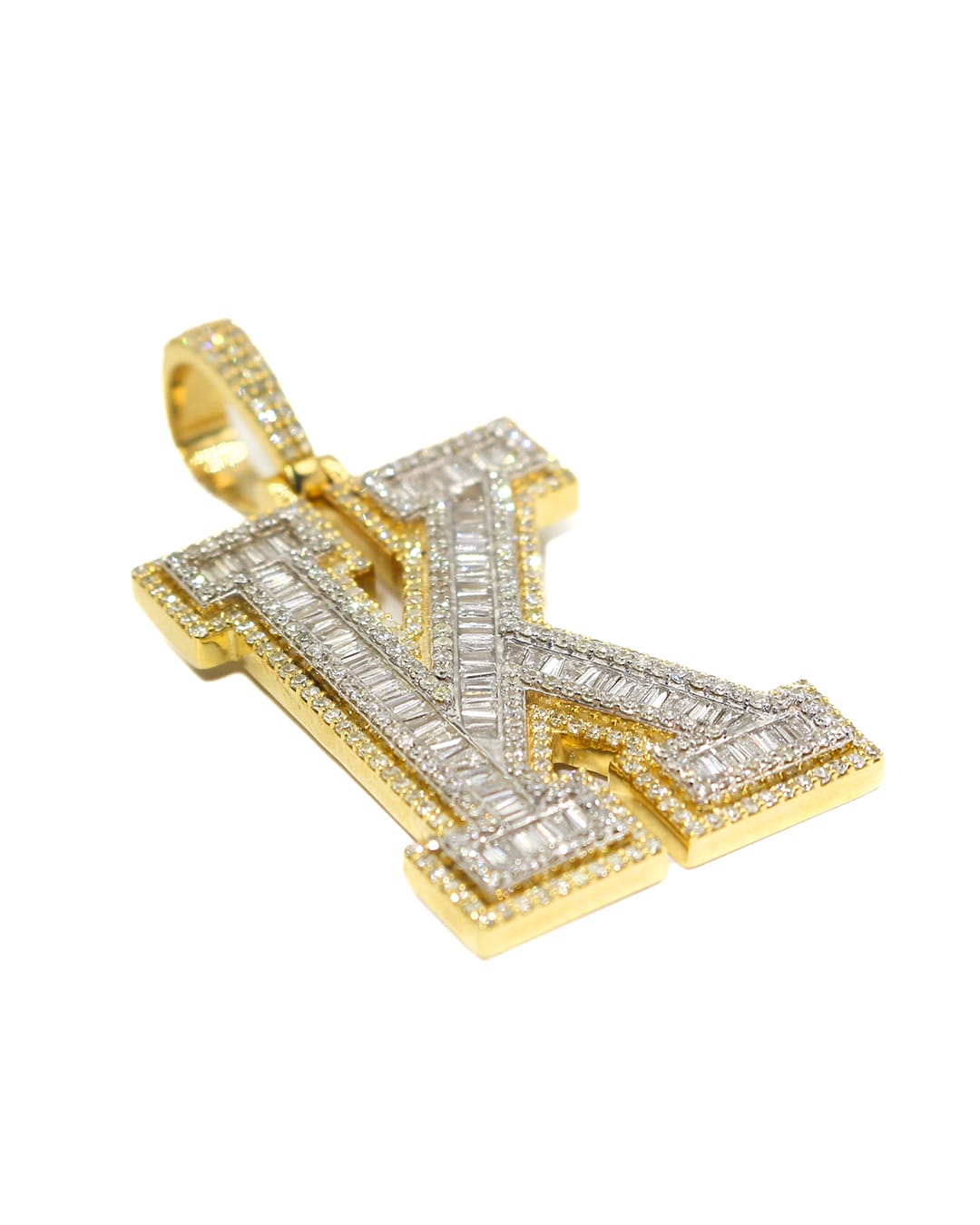 Capri Pendant 1.76ctw diamond baguette initial "K" yellow gold pendant 10K