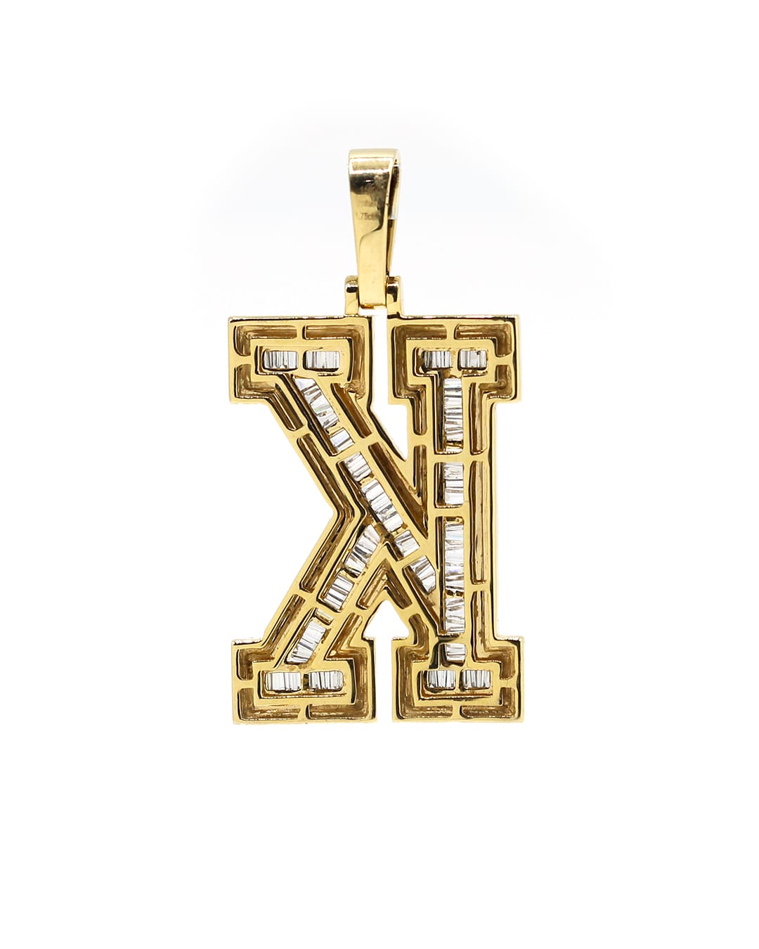 Capri Pendant 1.76ctw diamond baguette initial "K" yellow gold pendant 10K