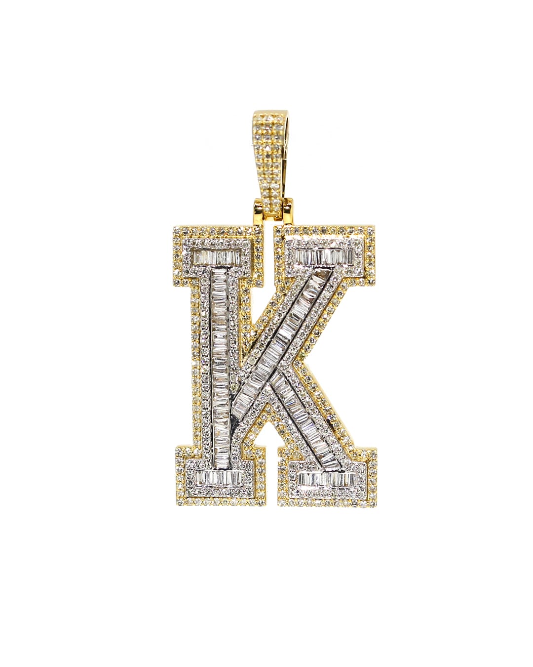 Capri Pendant 1.76ctw diamond baguette initial "K" yellow gold pendant 10K