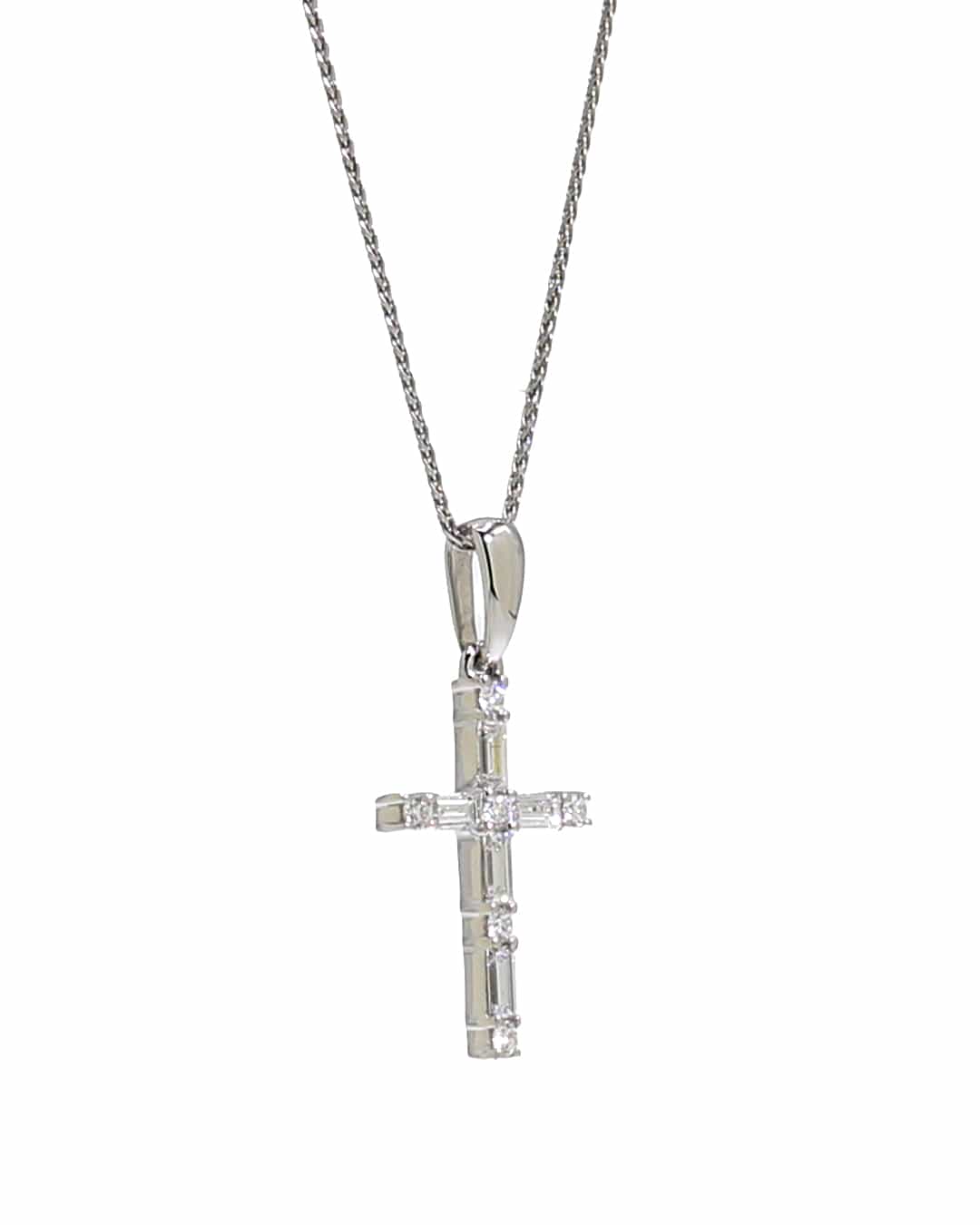 Capri Pendant 18k diamond baguette white gold cross with chain 14k chain