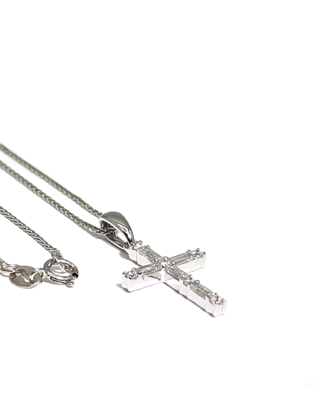 Capri Pendant 18k diamond baguette white gold cross with chain 14k chain