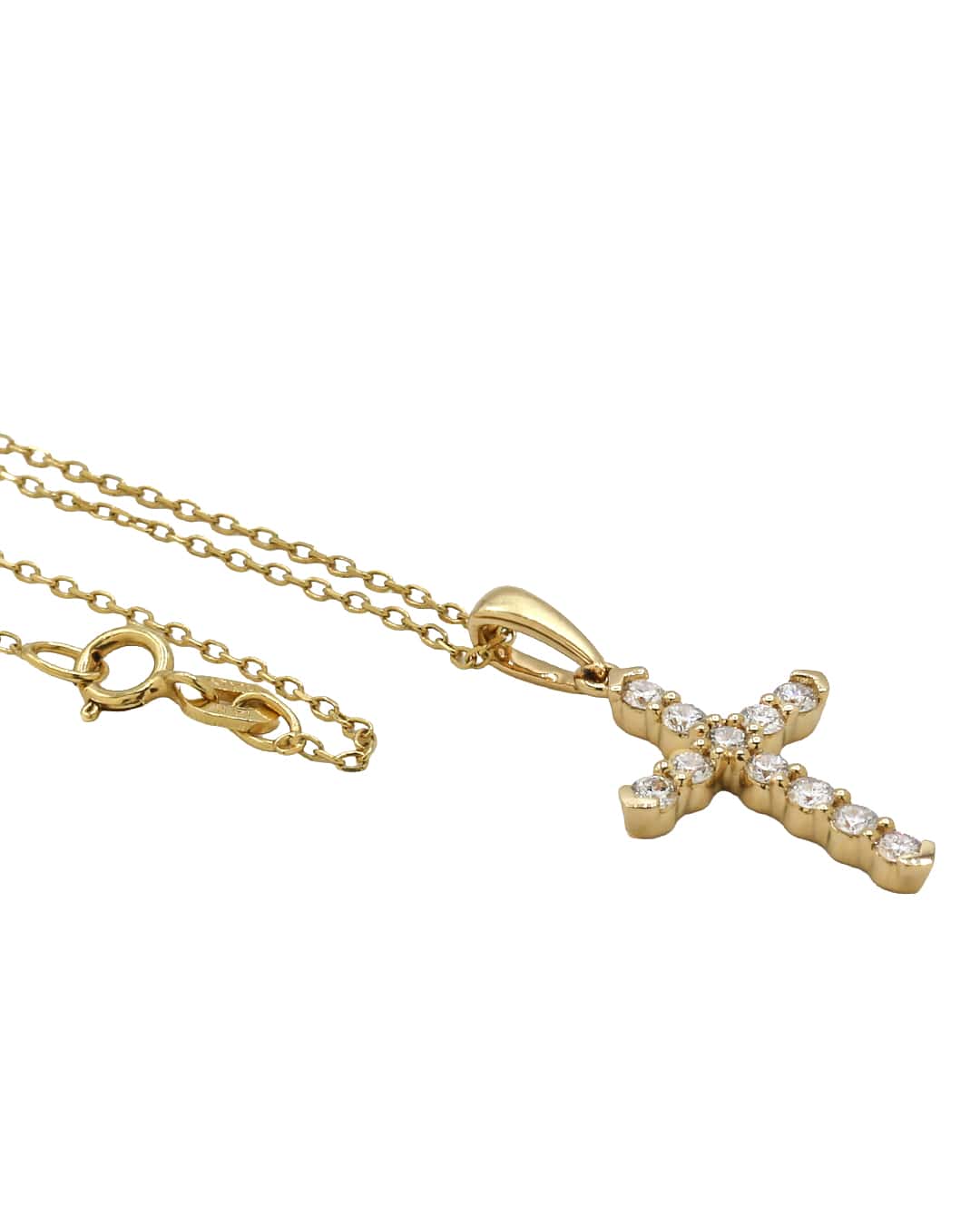Capri Pendant 18k yellow gold diamond cross with chain 14k chain