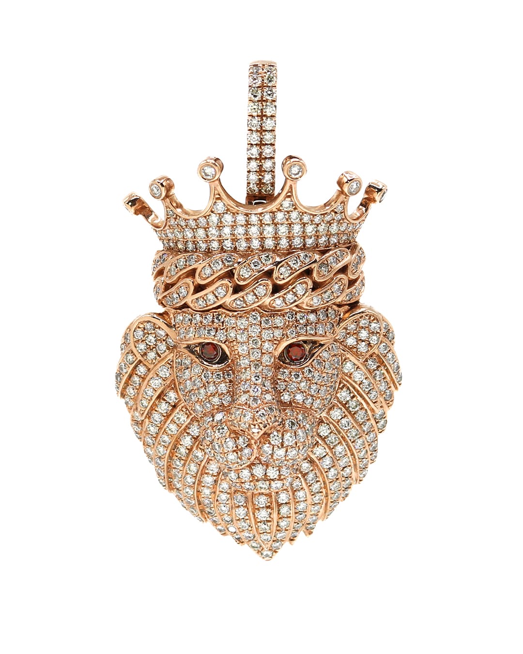 Capri Pendant 3.14ctw dia lion with crown rose gold pendant 10K