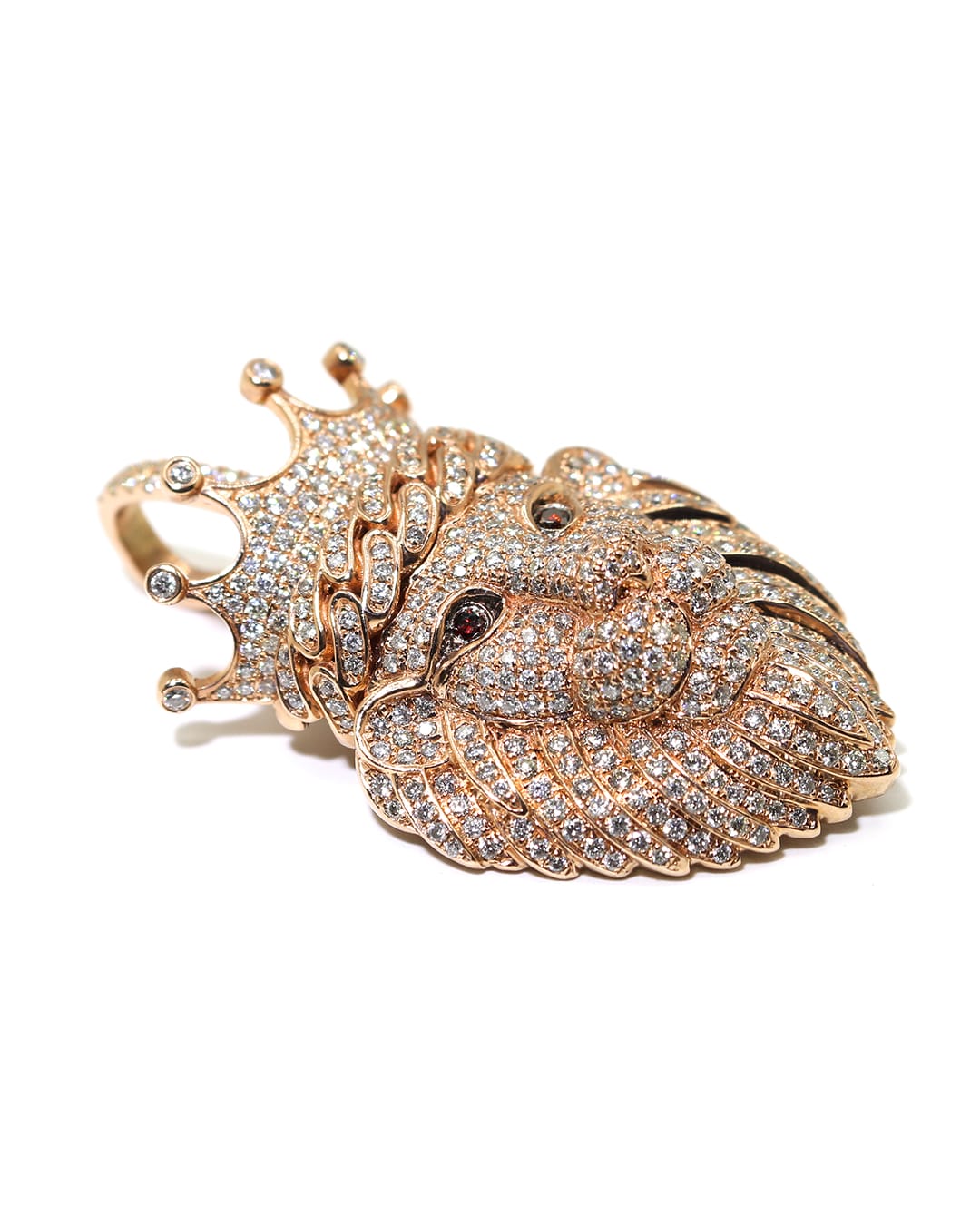 Capri Pendant 3.14ctw dia lion with crown rose gold pendant 10K