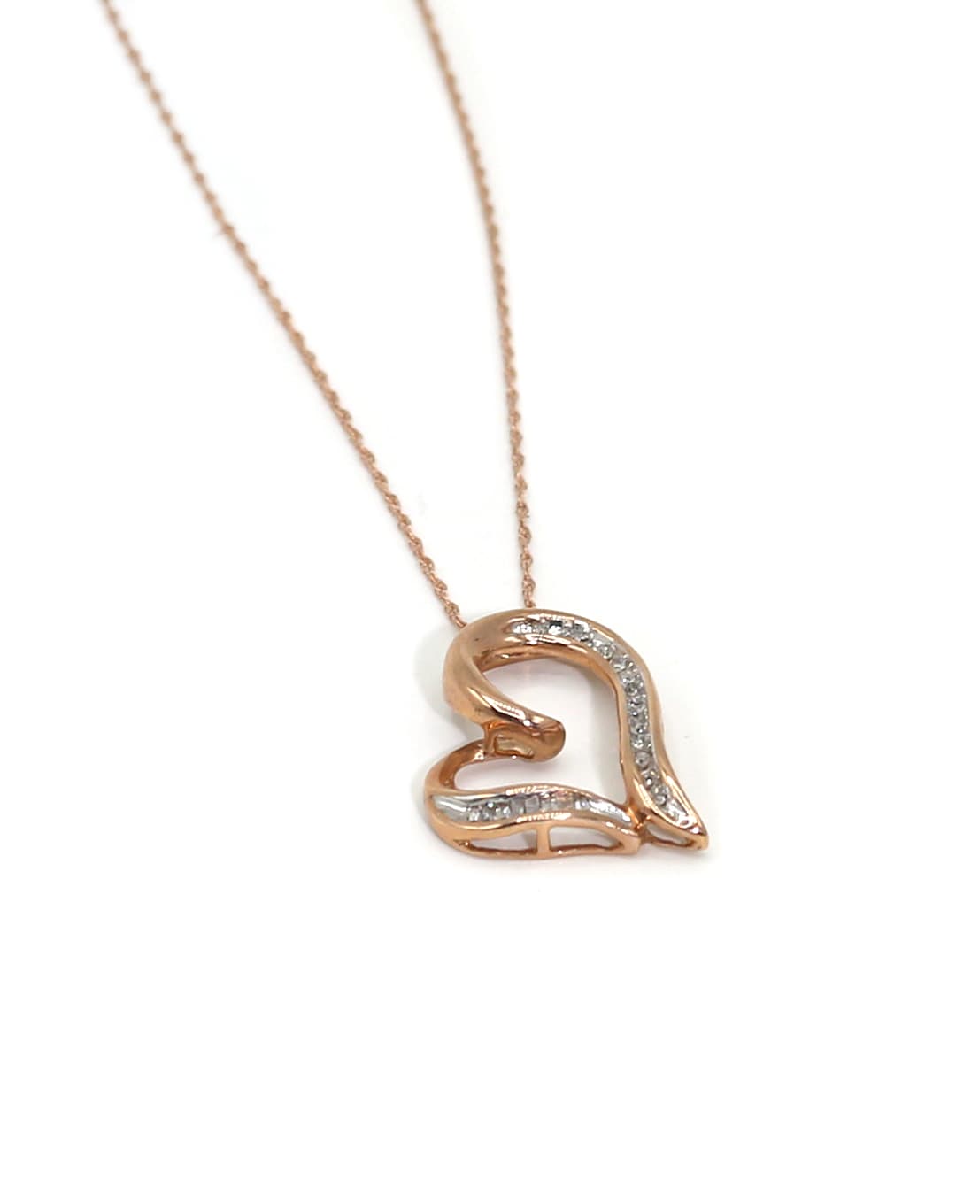 Capri Pendant Diamond floating heart rose gold pendant with chain 10K