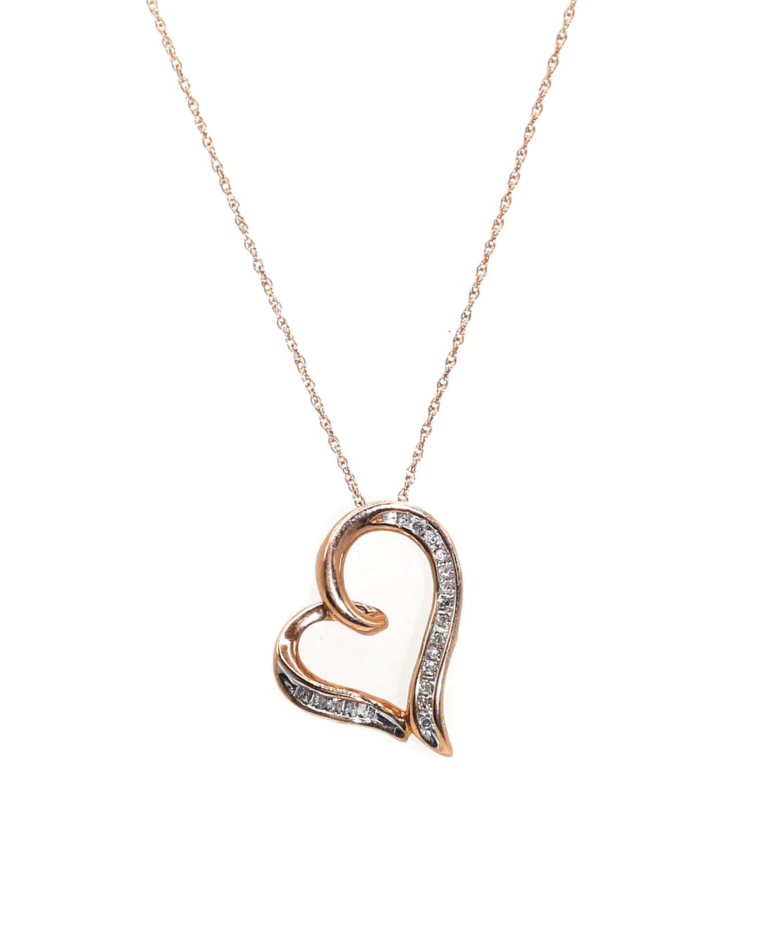 Capri Pendant Diamond floating heart rose gold pendant with chain 10K