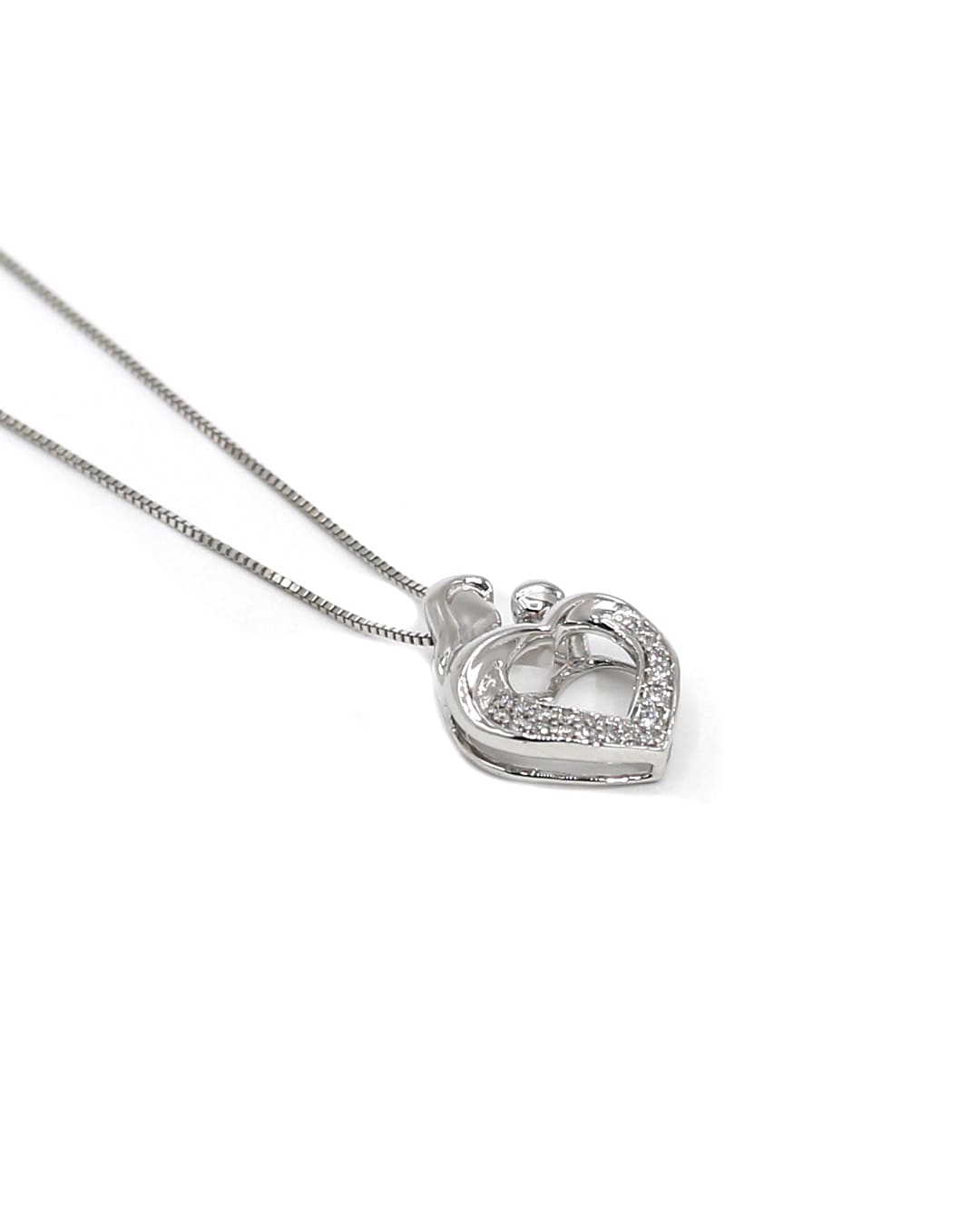 Capri Pendant Mom and Child heart diamond white gold pendant with chain 10K
