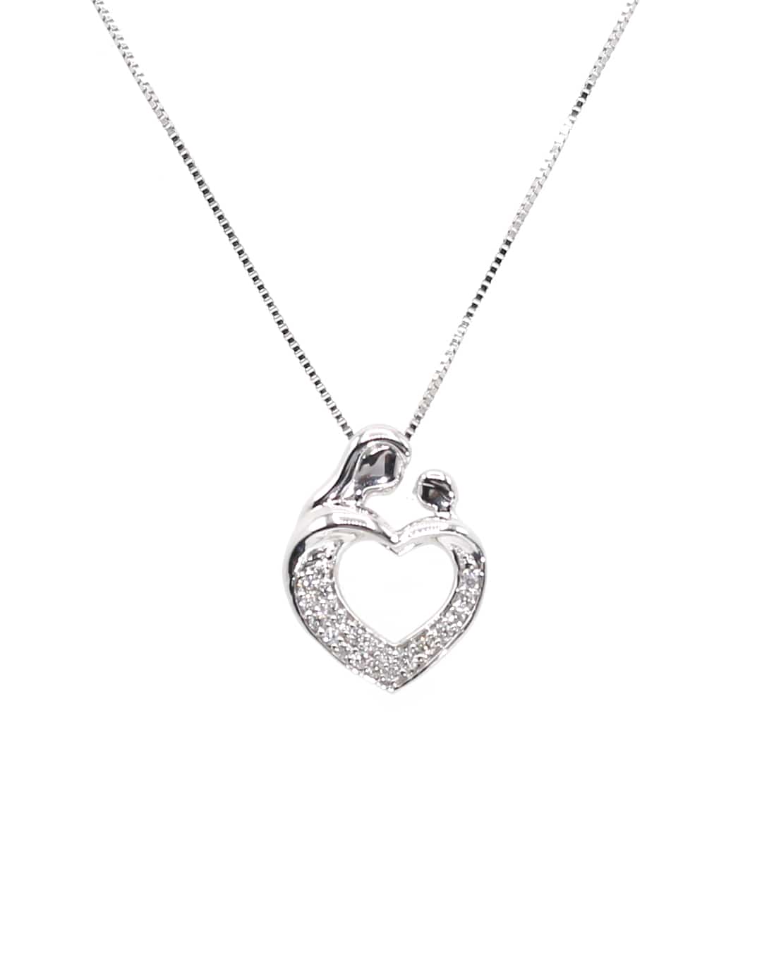 Capri Pendant Mom and Child heart diamond white gold pendant with chain 10K