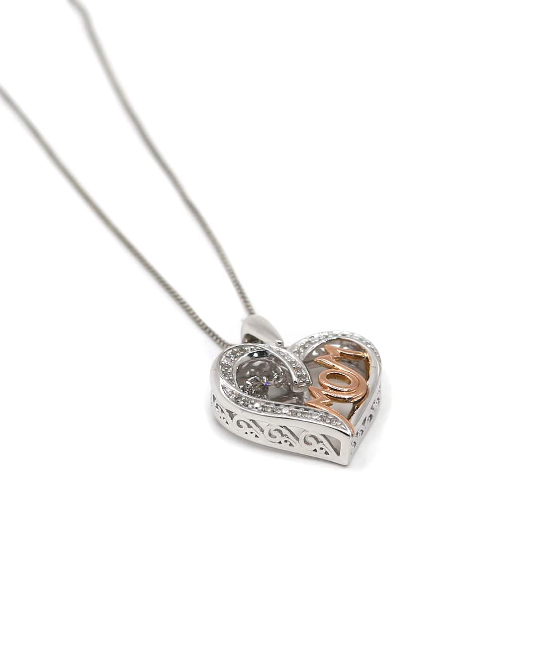 Capri Pendant Silver and diamond Mom heart pendant with chain