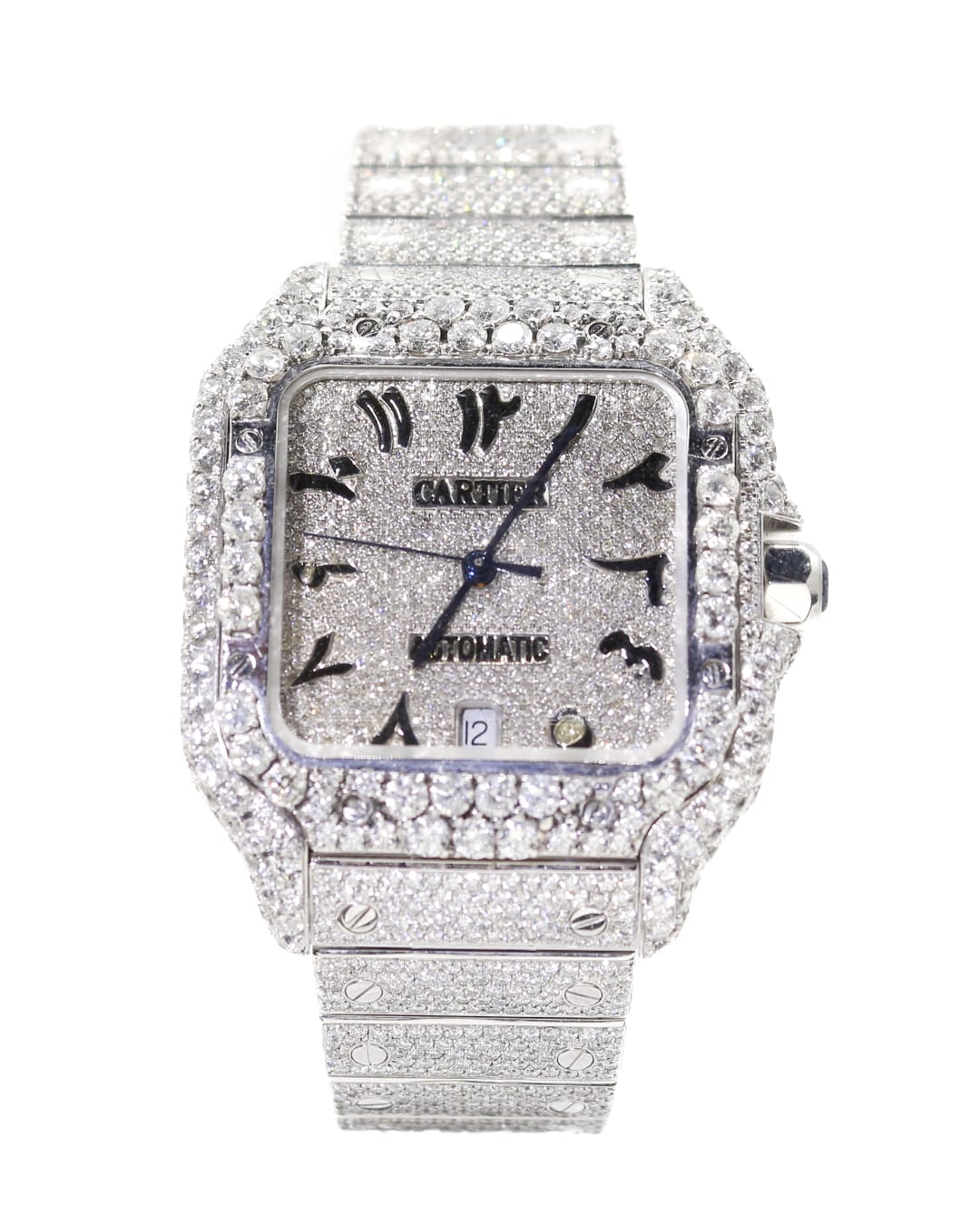 Capri Watches Custom Cartier Santos 40mm with diamonds and arabic markers watch