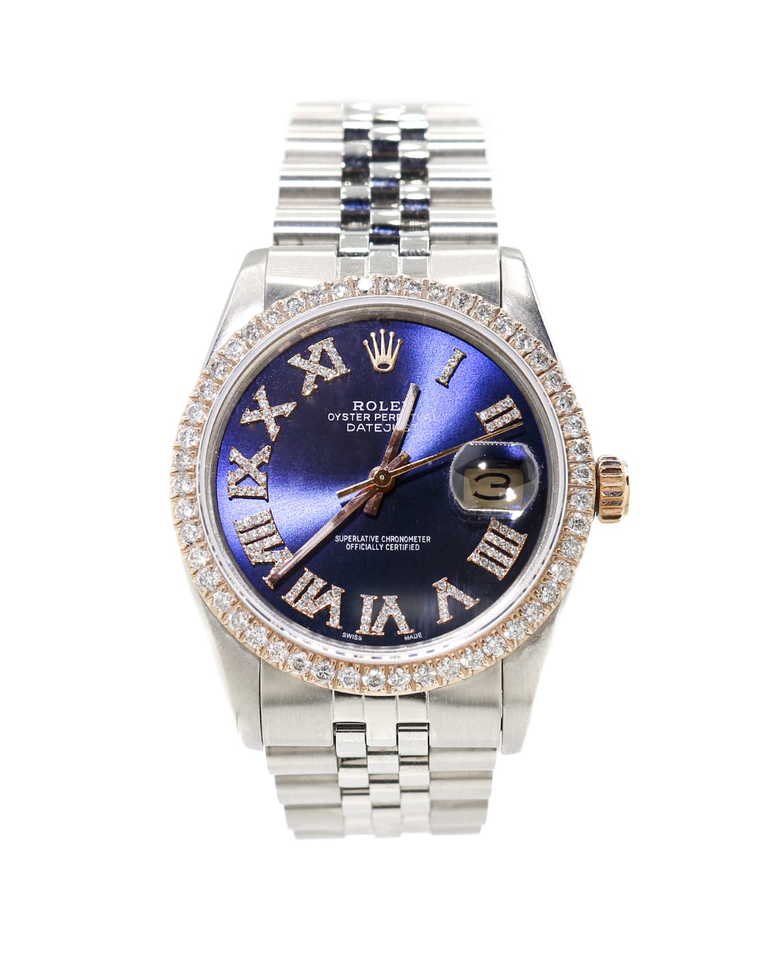 Capri Watches Custom Rolex Datejust 36mm blue roman diamond markers watch