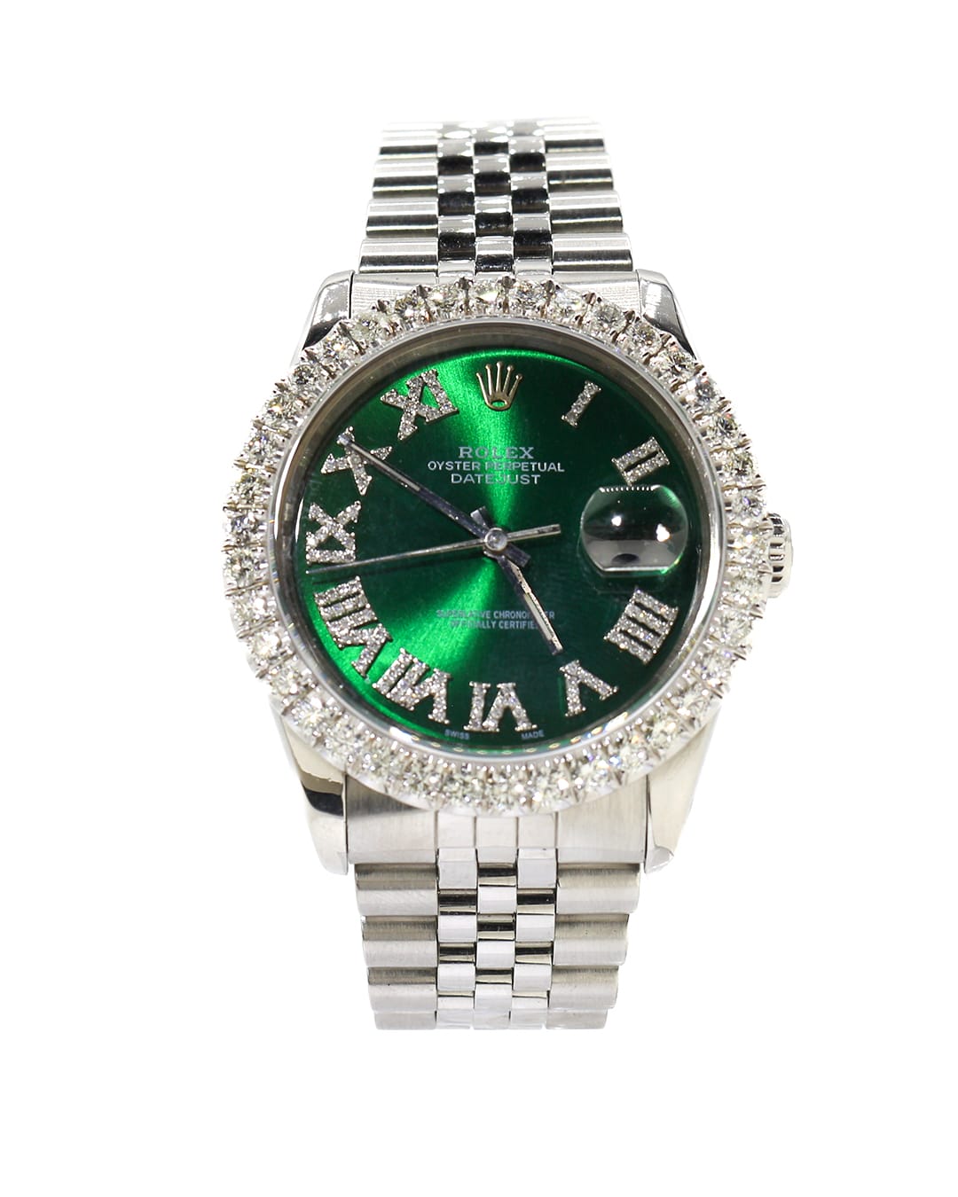 Capri Watches Custom Rolex Datejust 36mm green roman diamond markers watch