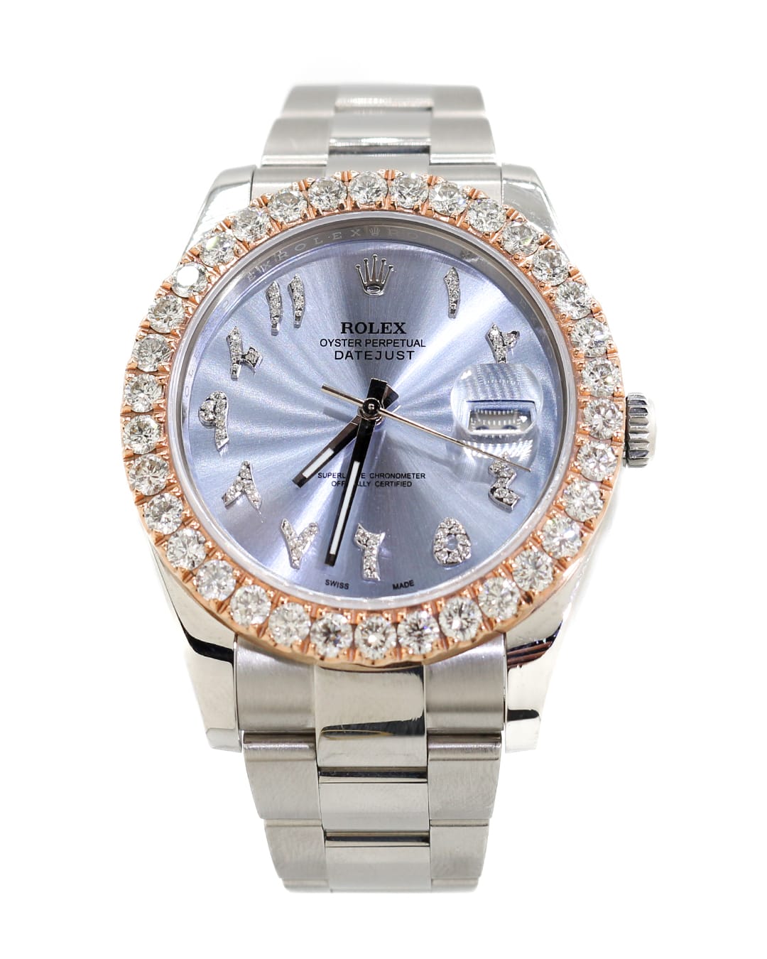 Capri Watches Custom Rolex Datejust 41mm bluish purple arabic diamond markers watch