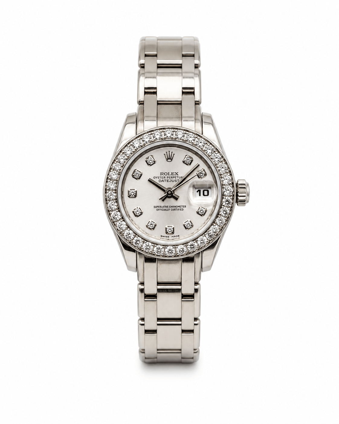 Capri Watches Rolex 29mm datejust Pearlmaster diamond dial and bezel 18k