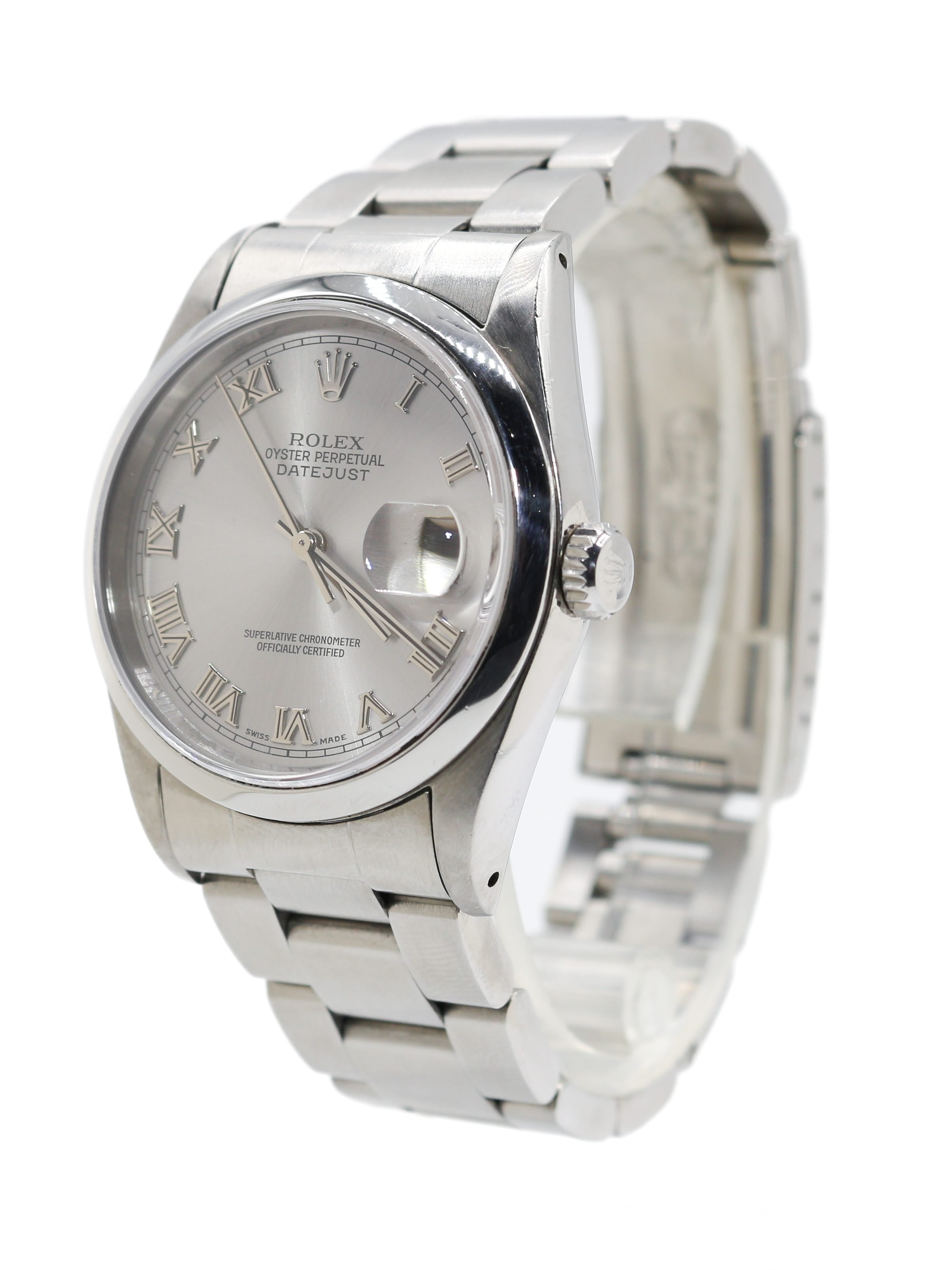 Capri Watches Rolex Datejust 36mm silver roman dial watch
