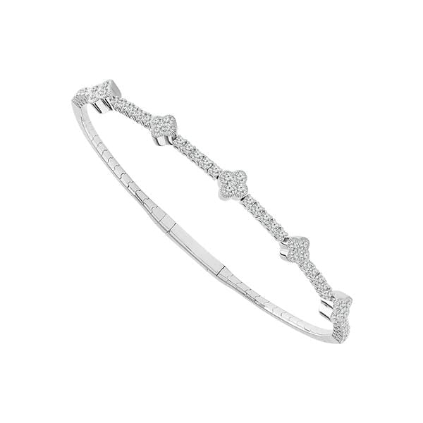 Flexie Bracelet 1ctw diamond clover flexible white gold bangle 14