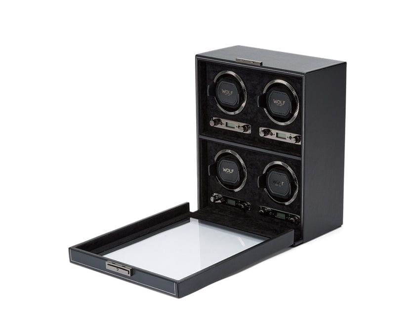 Wolf1834 Watch Winder British Racing 4 Piece Watch Winder-Black