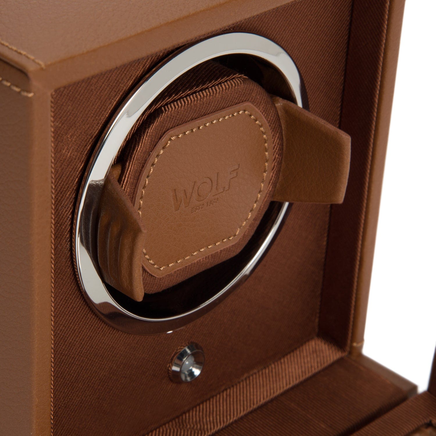 Wolf1834 Watch Winder Cub Single Watch Winder with Cover- Cognac