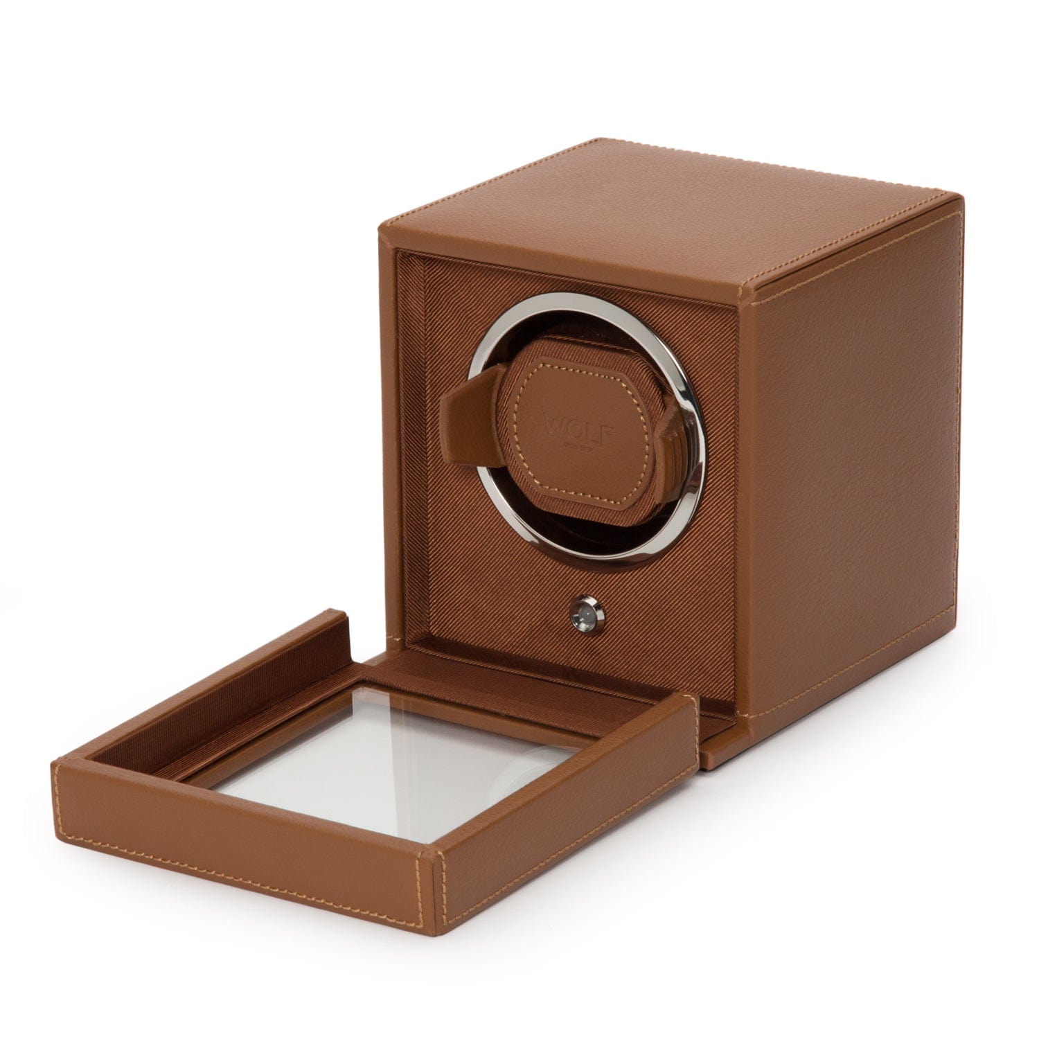 Wolf1834 Watch Winder Cub Single Watch Winder with Cover- Cognac