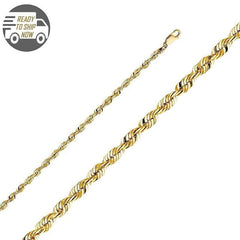 Capri Chain Diamond Cut Rope Chain 22 inches 4mm Semi Solid 10K Yellow Gold
