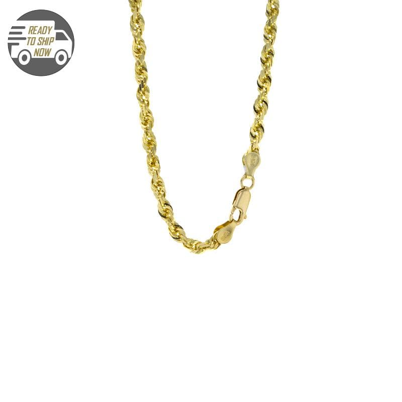 Capri Chain Semi-Solid Diamond Cut Rope Yellow Gold Chain 22 inches 5.0mm 10K