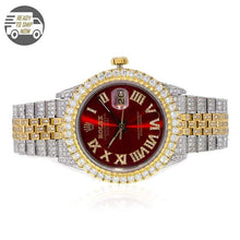 Load image into Gallery viewer, Capri Custom Watch Custom 10ctw Diamond Rolex DateJust 36MM Royal Red Face Watch