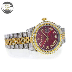 Capri Custom Watch Custom 10ctw Diamond Rolex DateJust 36MM Royal Red Face Watch