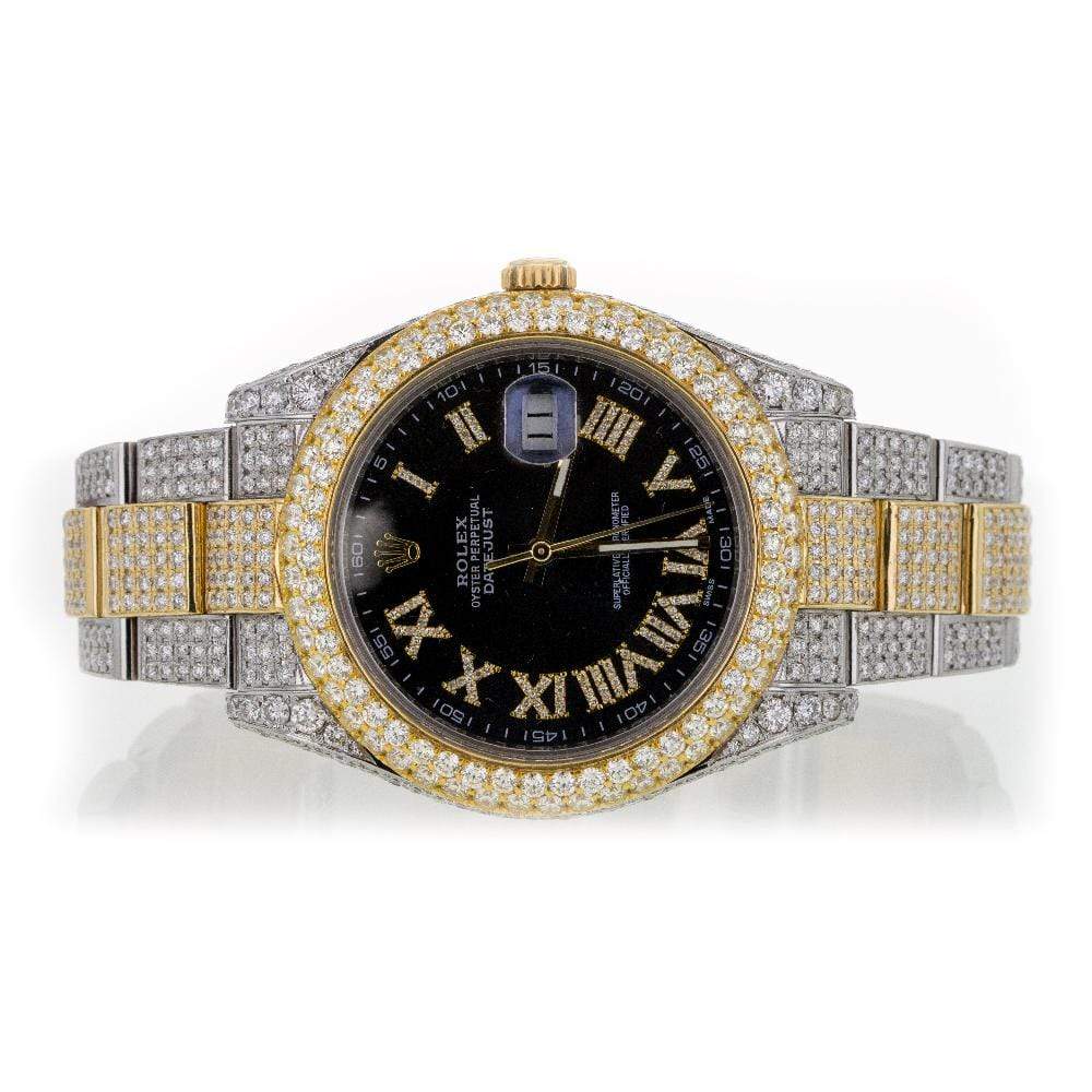 Capri Custom Watch Custom Diamond Rolex DateJust II 41MM Two-Tone Meteorite Black Face Watch