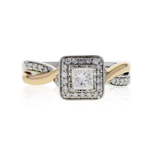 Load image into Gallery viewer, Capri Engagement Ring 0.50ctw Princess Cut Diamond Halo Two Tone Ring 14K