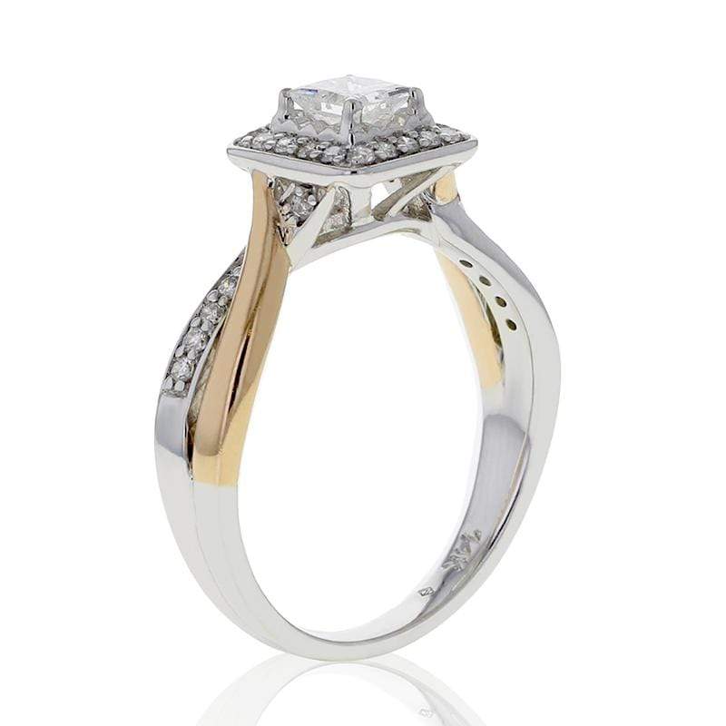 Capri Engagement Ring 0.50ctw Princess Cut Diamond Halo Two Tone Ring 14K