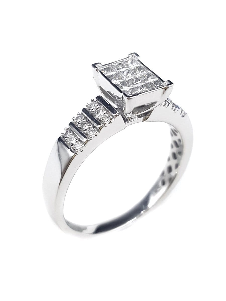 Capri Engagement Ring 0.50ctw Princess Cut Rectangle Quad Set Ring 10K