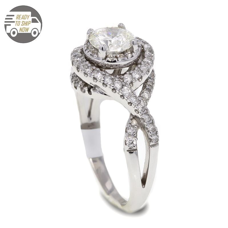 Capri Engagement Ring 1.25ctw Round Diamond Halo Style Twisted Band Ring 14K