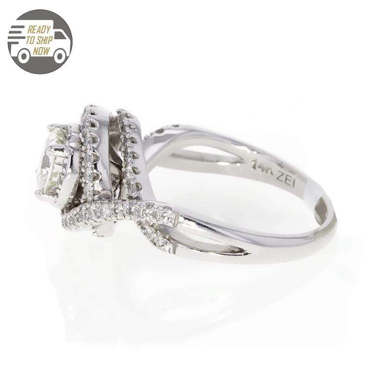 Capri Engagement Ring 1.25ctw Round Diamond Halo Style Twisted Band Ring 14K