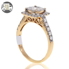 Capri Engagement Ring 1.28ctw Square Shape Diamond Halo Cluster Ring 14K