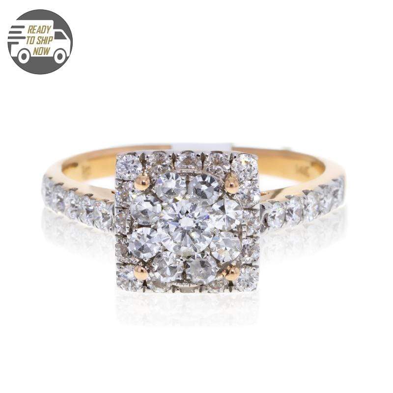 Capri Engagement Ring 1.28ctw Square Shape Diamond Halo Cluster Ring 14K