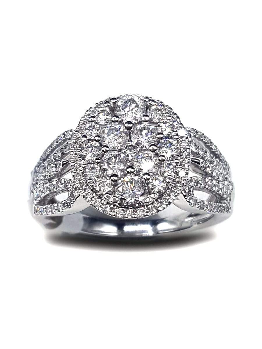 Capri Engagement Ring 1.36ctw Diamond Oval Cluster Halo White Gold Ring 14K