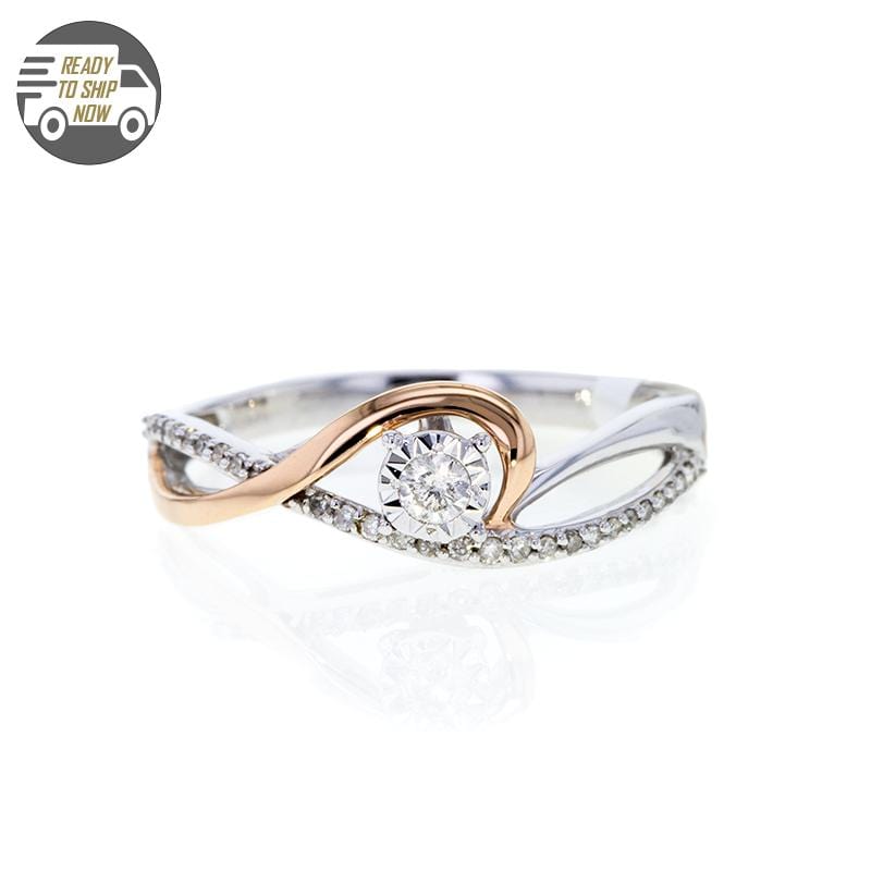 Capri Engagement Ring 1/6ctw Swirl Diamond Two Tone Gold Ring 14K