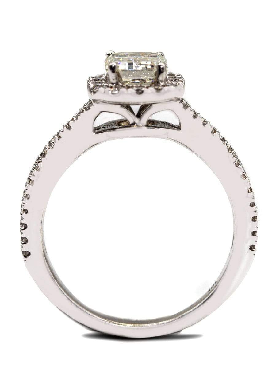 Capri Engagement Ring 2.13 ctw Emerald halo twisted band ring 18K