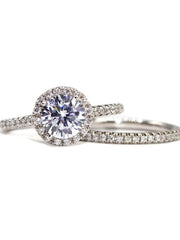 Capri Engagement Ring 2pc Round Diamond Halo Solitaire Wedding set 14K